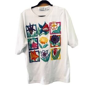 VTG Cedars Women’s Top Embellished Floral Designs Sz L Oversized 80’s 90’s